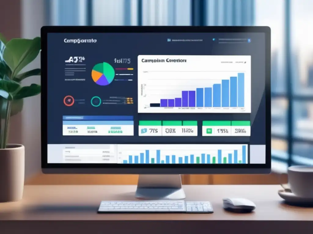 Herramientas efectivas para marketing de afiliados en una pantalla minimalista con dashboard, analíticas y gráficos impactantes