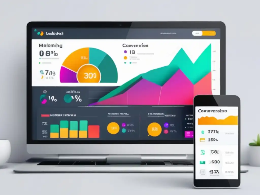 Panel de control minimalista y elegante con métricas de seguimiento de conversiones y análisis