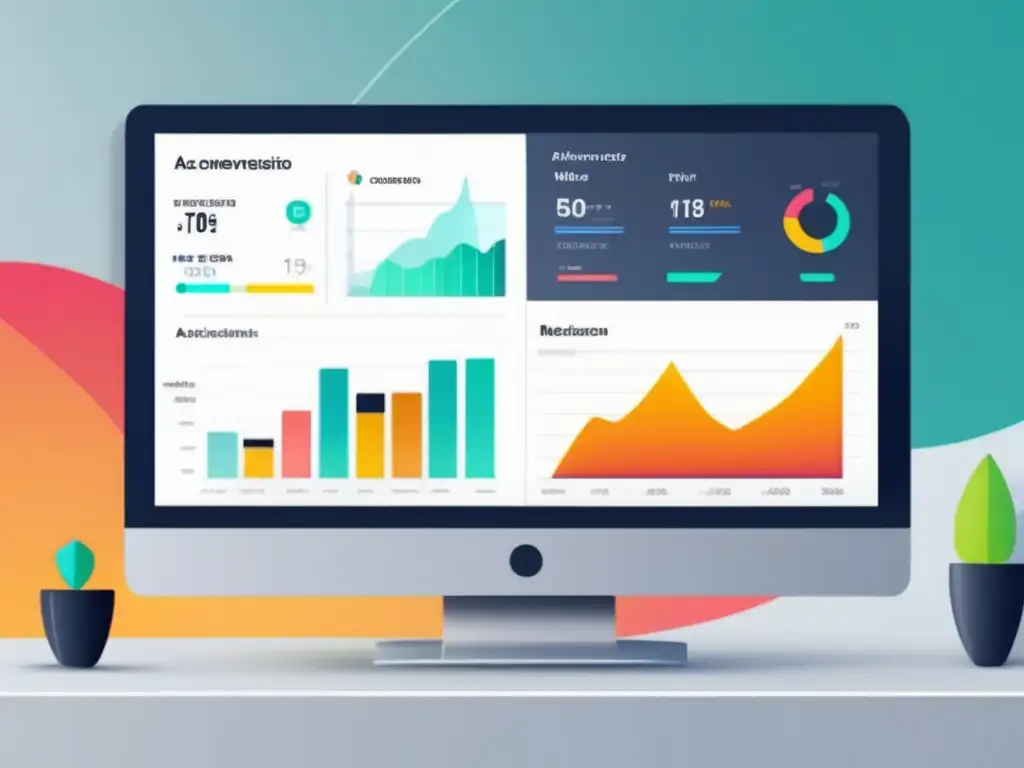 Dashboard digital minimalista con gráficos y métricas de sitio web