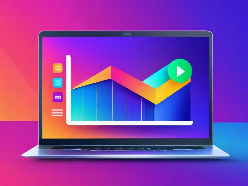 Laptop minimalista con dashboard de marketing de afiliados: gráficos, estadísticas y estilo moderno