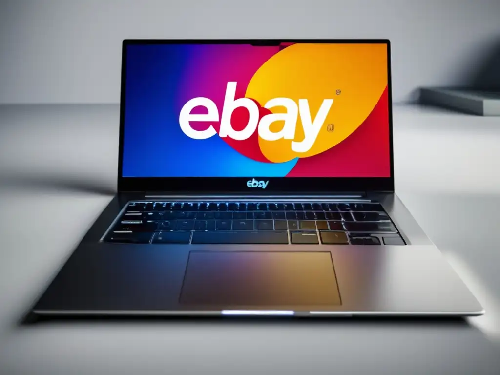 Laptop moderno con logo eBay, perfectamente iluminado y detallado