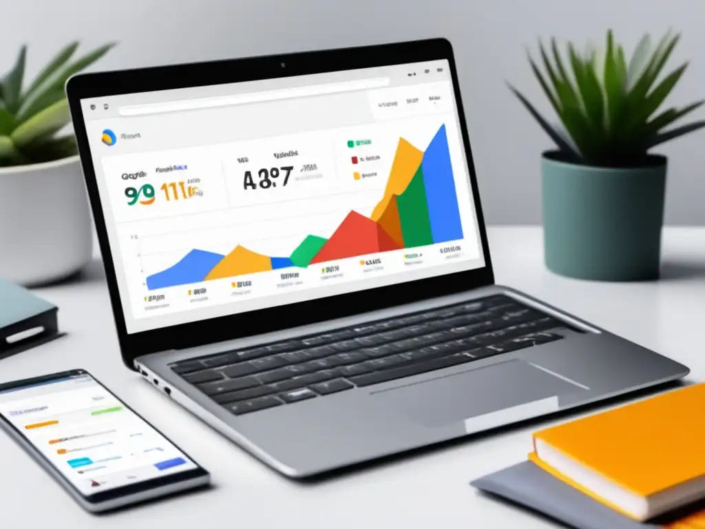 Laptop con Google Analytics, métricas de tráfico y conversiones, libros de marketing de afiliados - Lecciones clave en marketing de afiliados