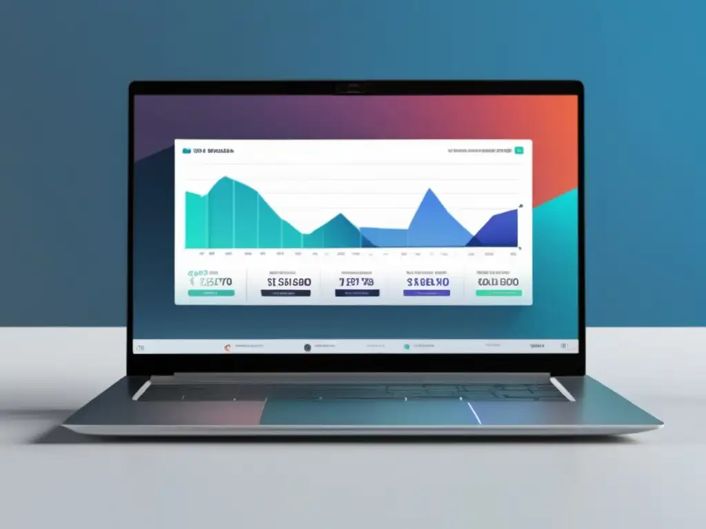 Laptop elegante muestra gráfico de crecimiento de ingresos y panel de afiliados, transmitiendo profesionalismo y sofisticación