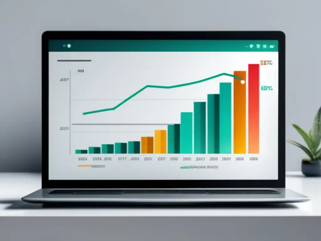 Laptop moderno muestra gráfica de crecimiento orgánico en SEO para marketing de afiliados