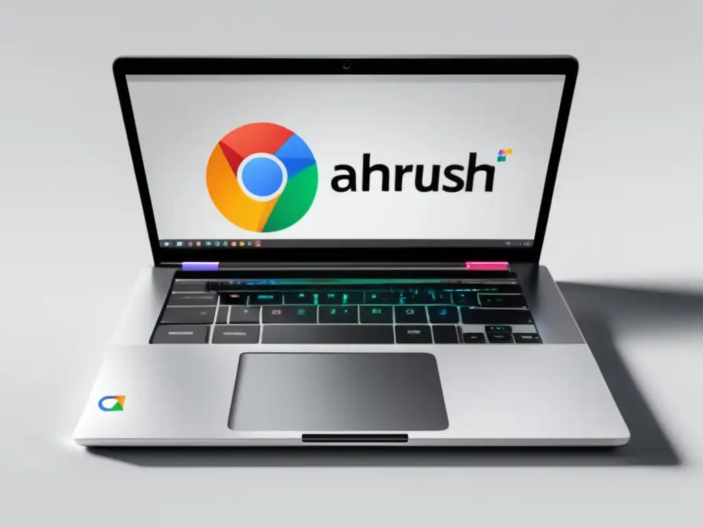 Herramientas SEO para marketing de afiliados en una laptop moderna, con diseño minimalista, mostrando Google Analytics, Ahrefs y SEMrush