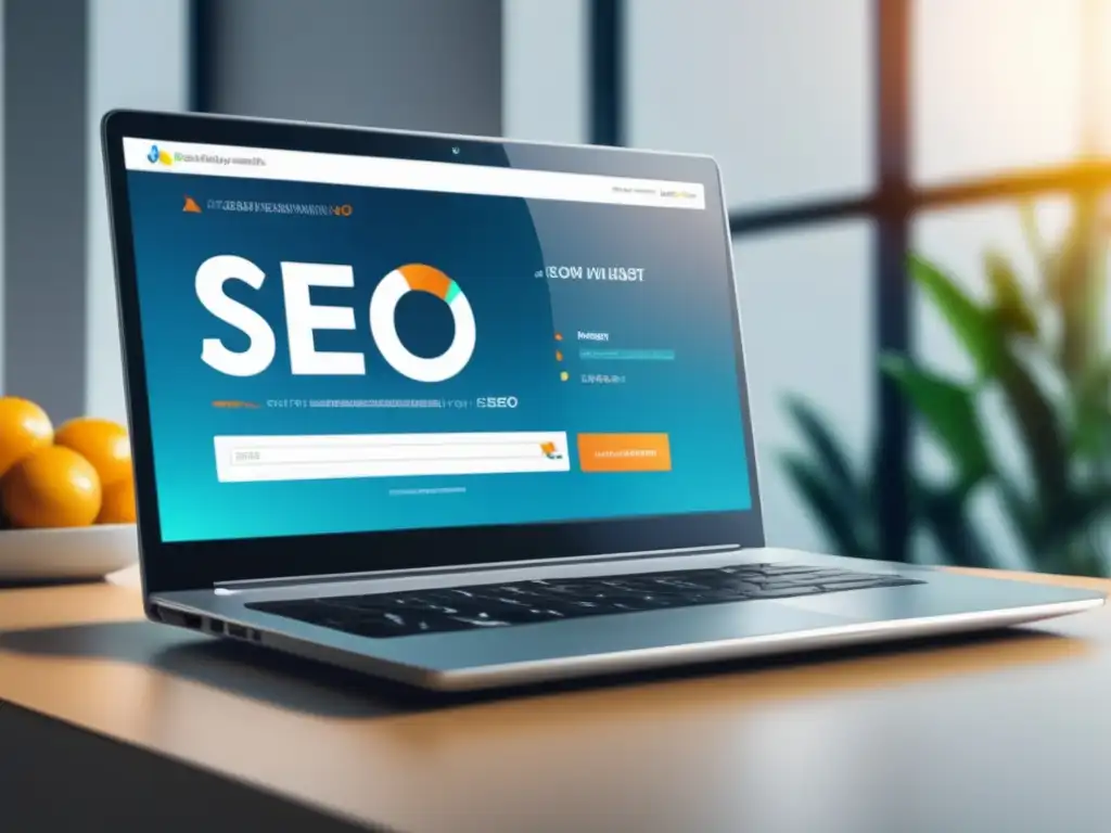 Laptop moderno y vibrante que muestra el éxito del SEO en el marketing de afiliados