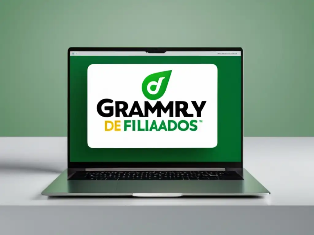 Laptop de alto rendimiento con el logo de Grammarly y 