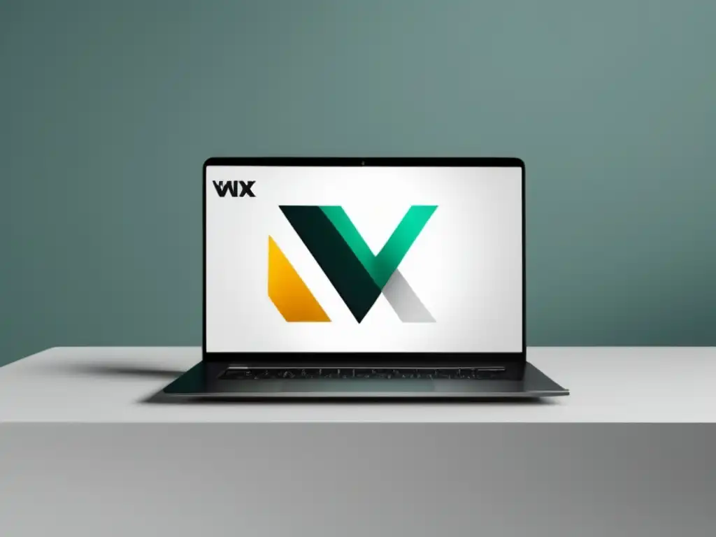 Imagen del programa de afiliados de Wix: laptop minimalista con dashboard de afiliados y diseño geométrico en tonos suaves