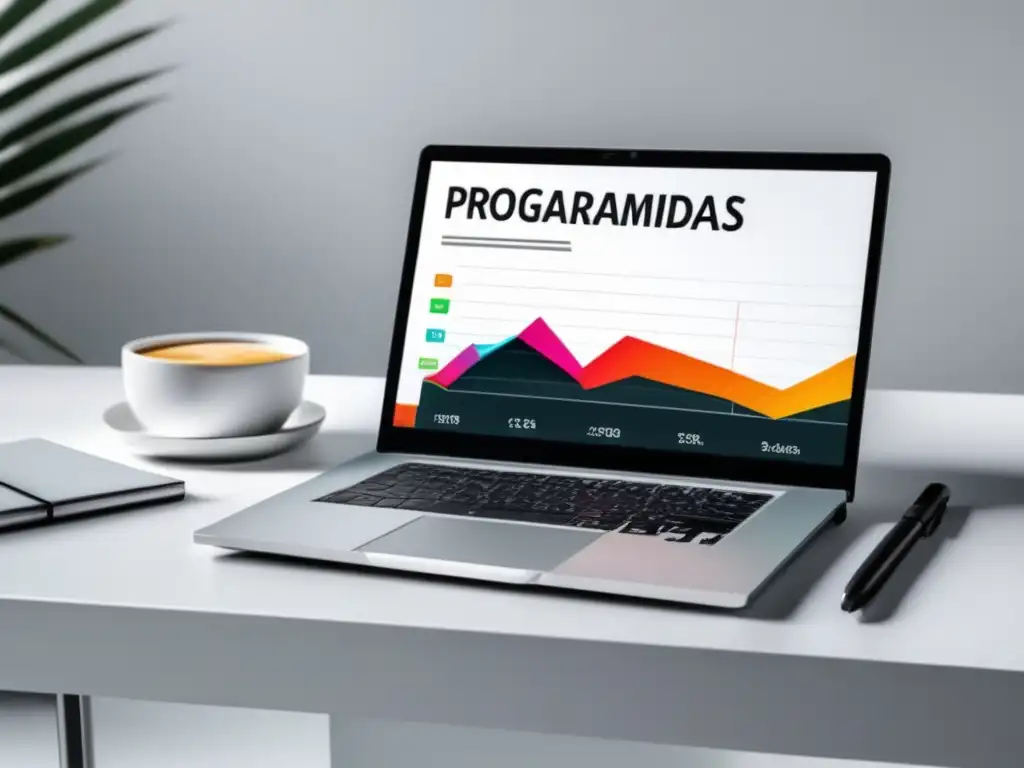 Laptop minimalista con gráfico de éxito en programas de afiliados