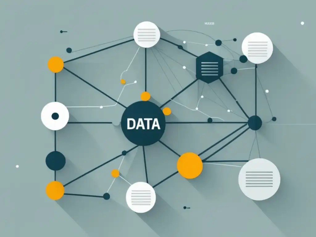 Ilustración minimalista y moderna de una red de nodos de datos interconectados