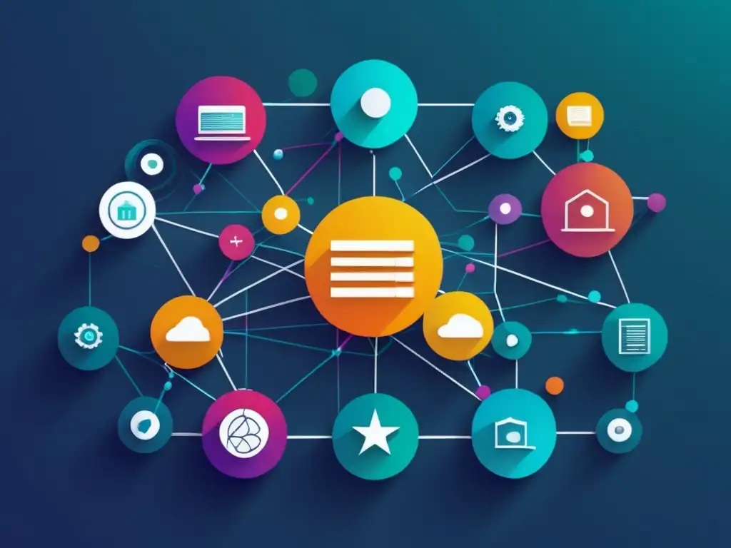 Herramientas de análisis de datos para marketing de afiliados en una imagen moderna y sofisticada, con nodos interconectados y colores vibrantes