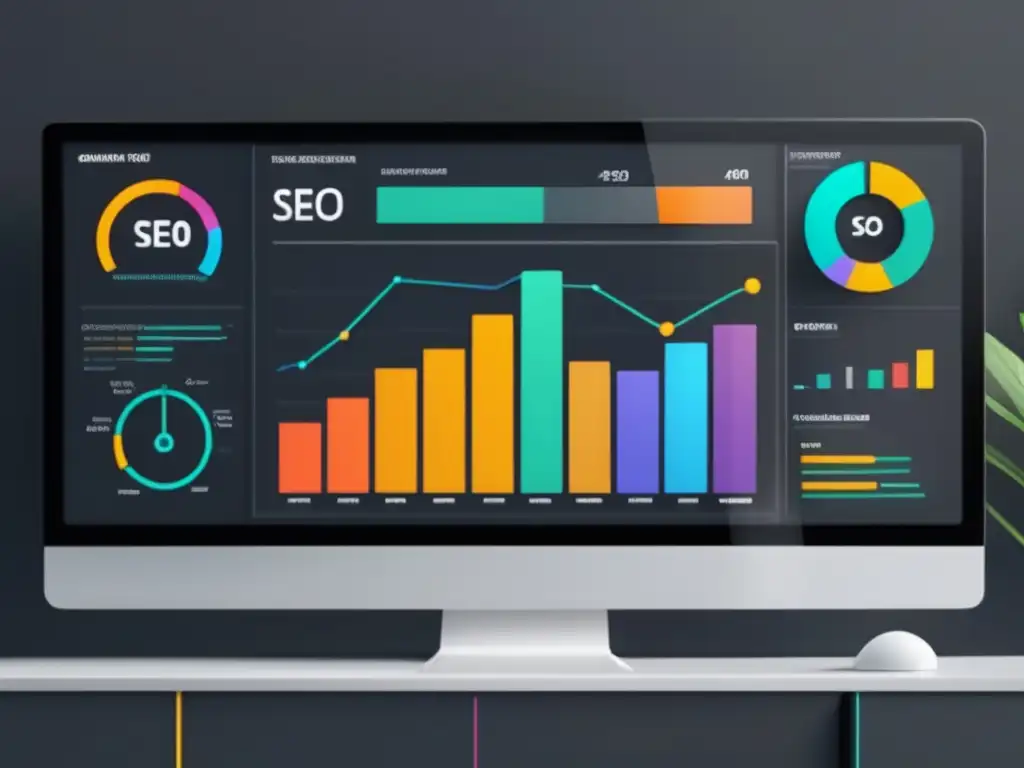 Panel SEO: Herramientas ventas afiliados, gráficos vibrantes y métricas clave en pantalla moderna