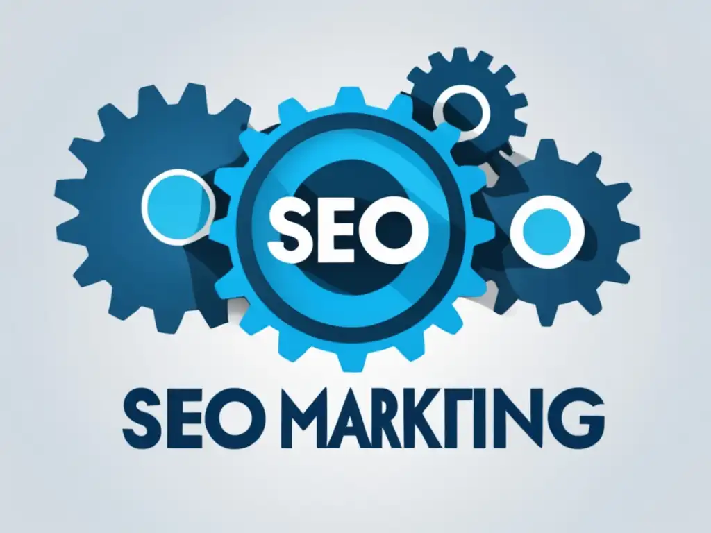 Estrategias de SEO para marketing de afiliados: Gears interconectados en tonos azules sobre fondo blanco