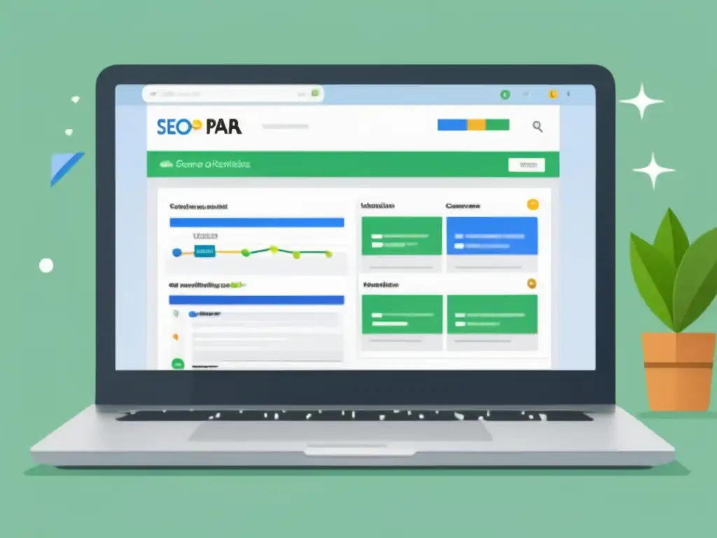 SERP SEO para marketing de afiliados: pantalla minimalista y moderna con resultados destacados y valoraciones estelares