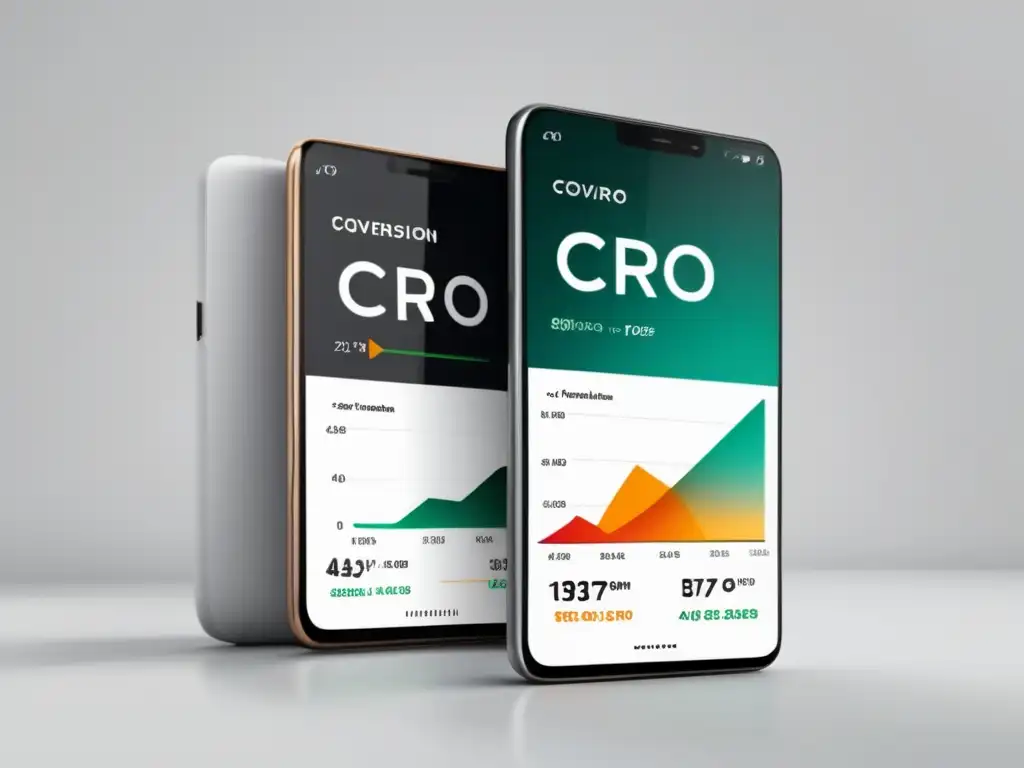 Herramienta de optimización de conversiones para marketing de afiliados con gráfico de CRO en un smartphone moderno