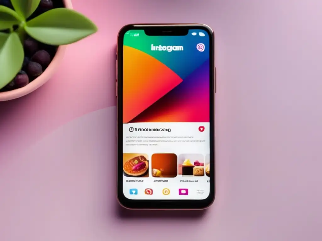 Smartphone minimalista muestra feed de Instagram con estrategias de marketing de afiliados en Instagram