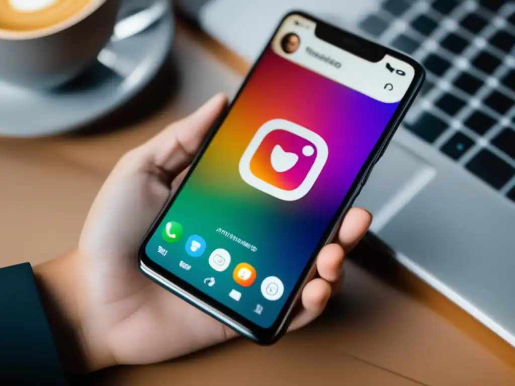 Smartphone con pantalla clara muestra perfil de Instagram optimizado para marketing de afiliados en redes sociales