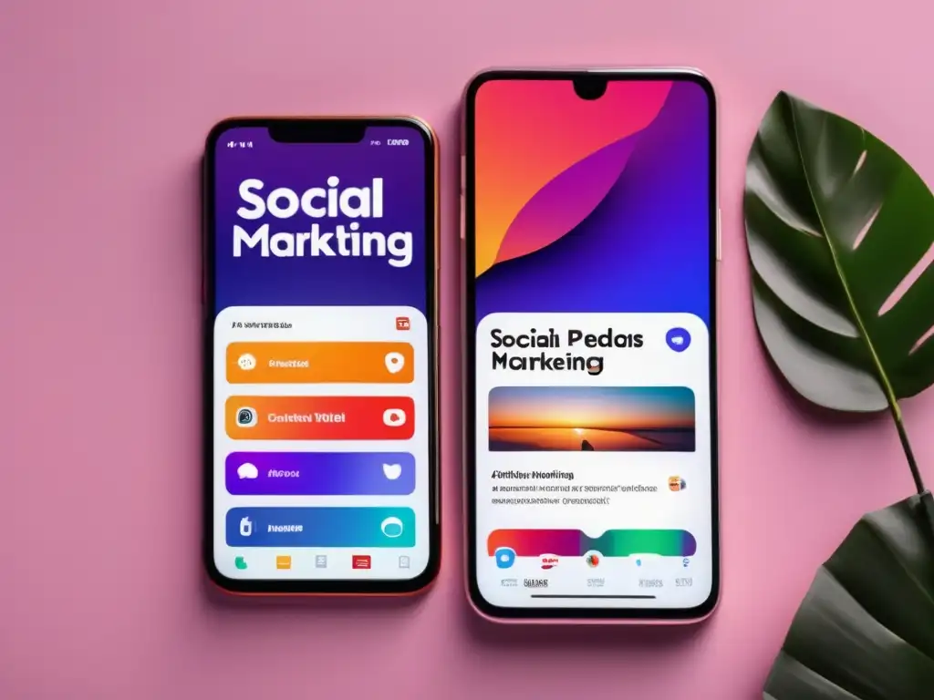 Smartphone moderno con feed de redes sociales y contenido de marketing de afiliados