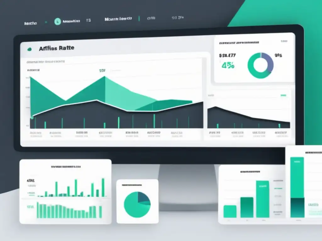 Dashboard moderno y elegante con visualizaciones de datos, resaltando análisis de datos en el marketing de afiliados