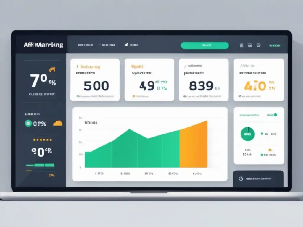 Panel digital minimalista con KPIs de conversiones en marketing de afiliados