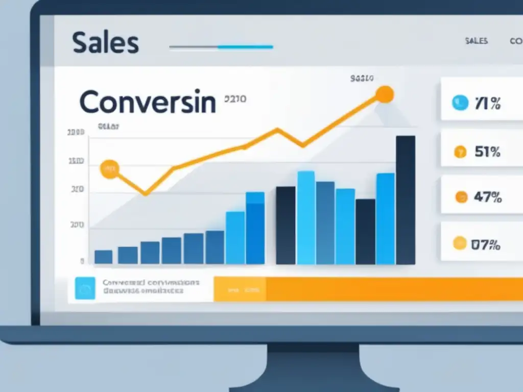 Dashboard moderno y minimalista de ventas y conversiones con gráfica de crecimiento y métricas clave