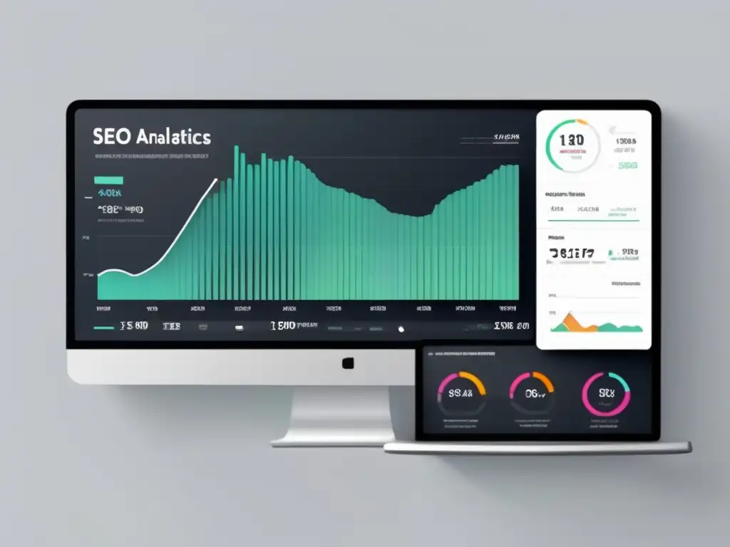 Tablero digital moderno con métricas SEO y gráfico de tráfico orgánico