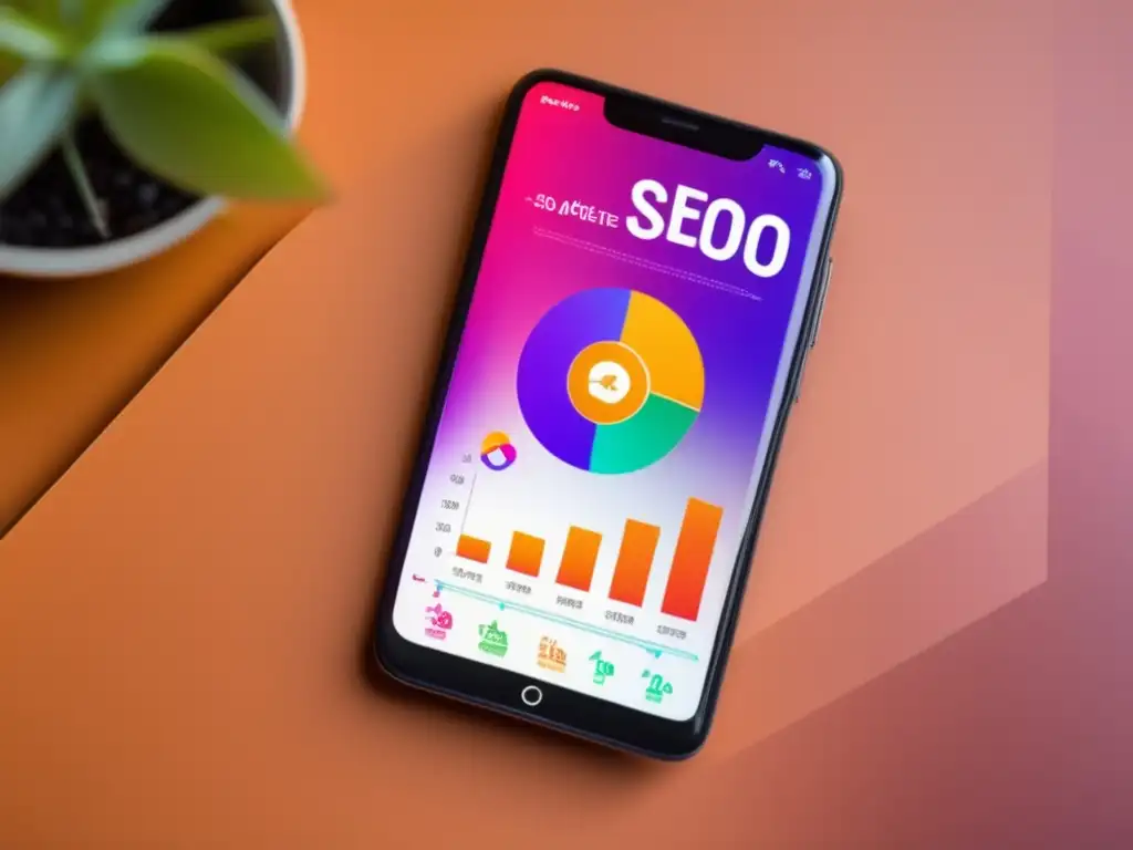 Smartphone con pantalla vibrante y gráfico de crecimiento de ganancias como afiliado, destacando estrategias de SEO