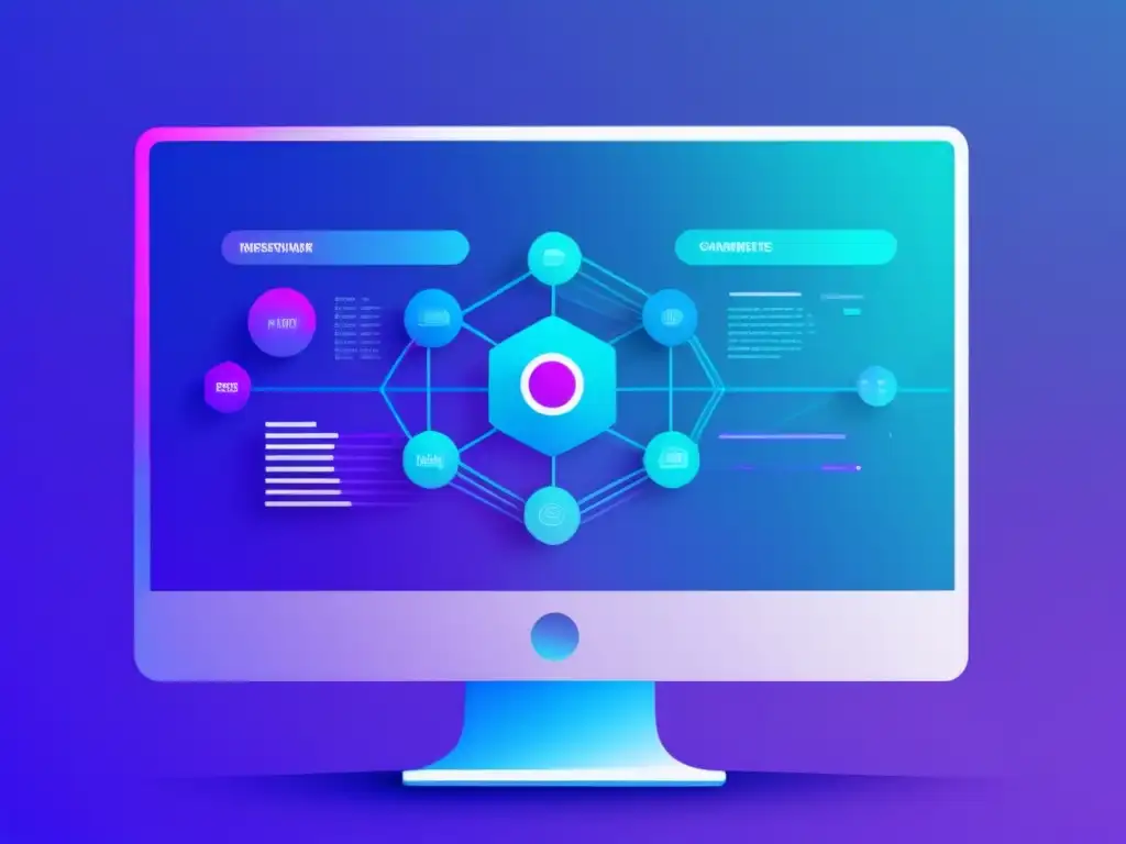 Ventajas análisis datos programas afiliados: visualización moderna de datos en monitor con colores vibrantes y líneas conectadas