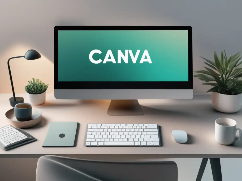 Espacio de trabajo moderno y elegante con diseño Canva para marketing de afiliados