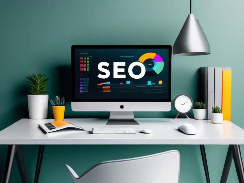 Espacio de trabajo moderno con herramientas de SEO para marketing de afiliados