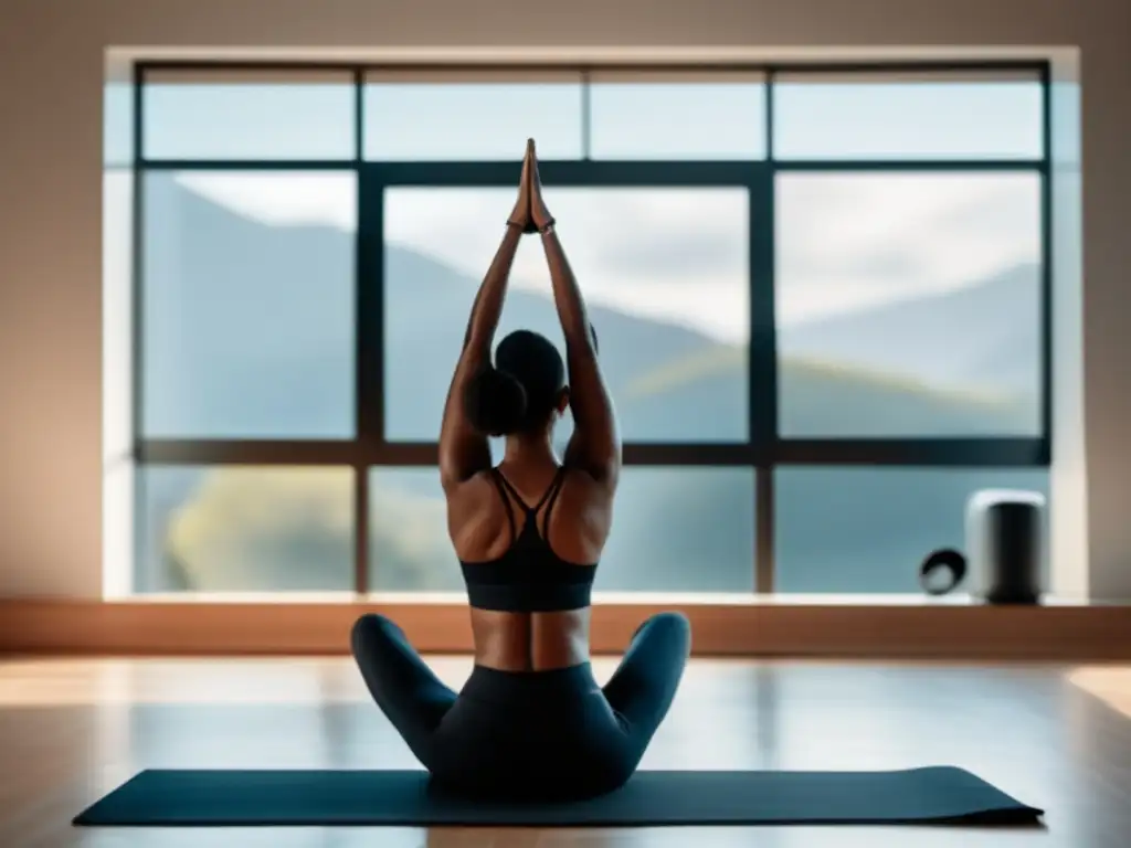 Mujer realizando yoga en un estudio bien iluminado